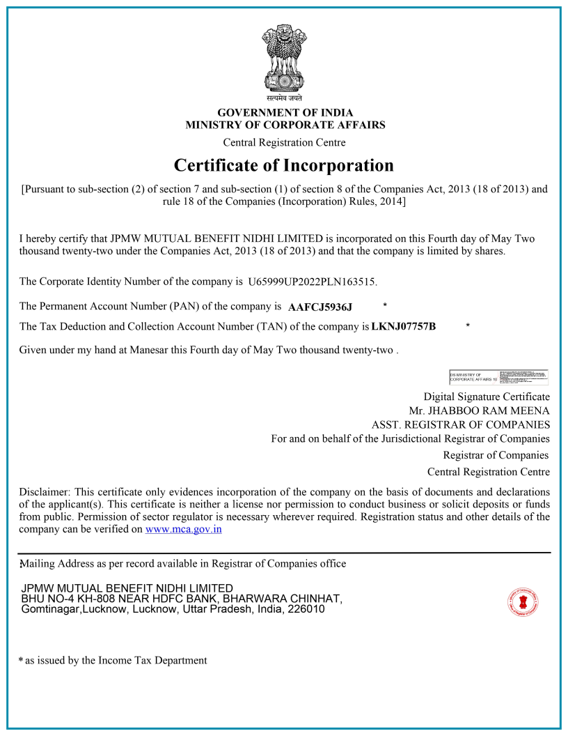Certificate of Incorporation